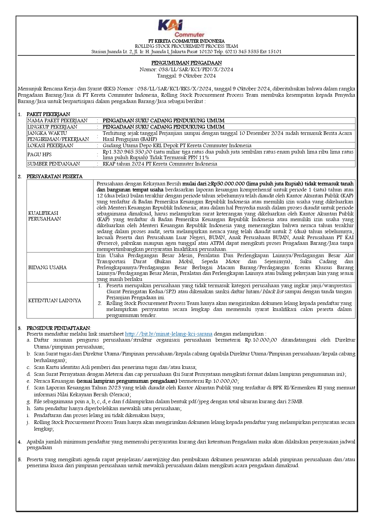 038 pen suku cadang pendukung umum ii